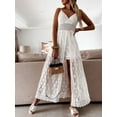 thumbnail image 3 of Women Beach Lace Embroidery Long Dress Summer Spaghetti Straps V Neck Crochet Floral Maxi Dress Sling Bodysuit, 3 of 6