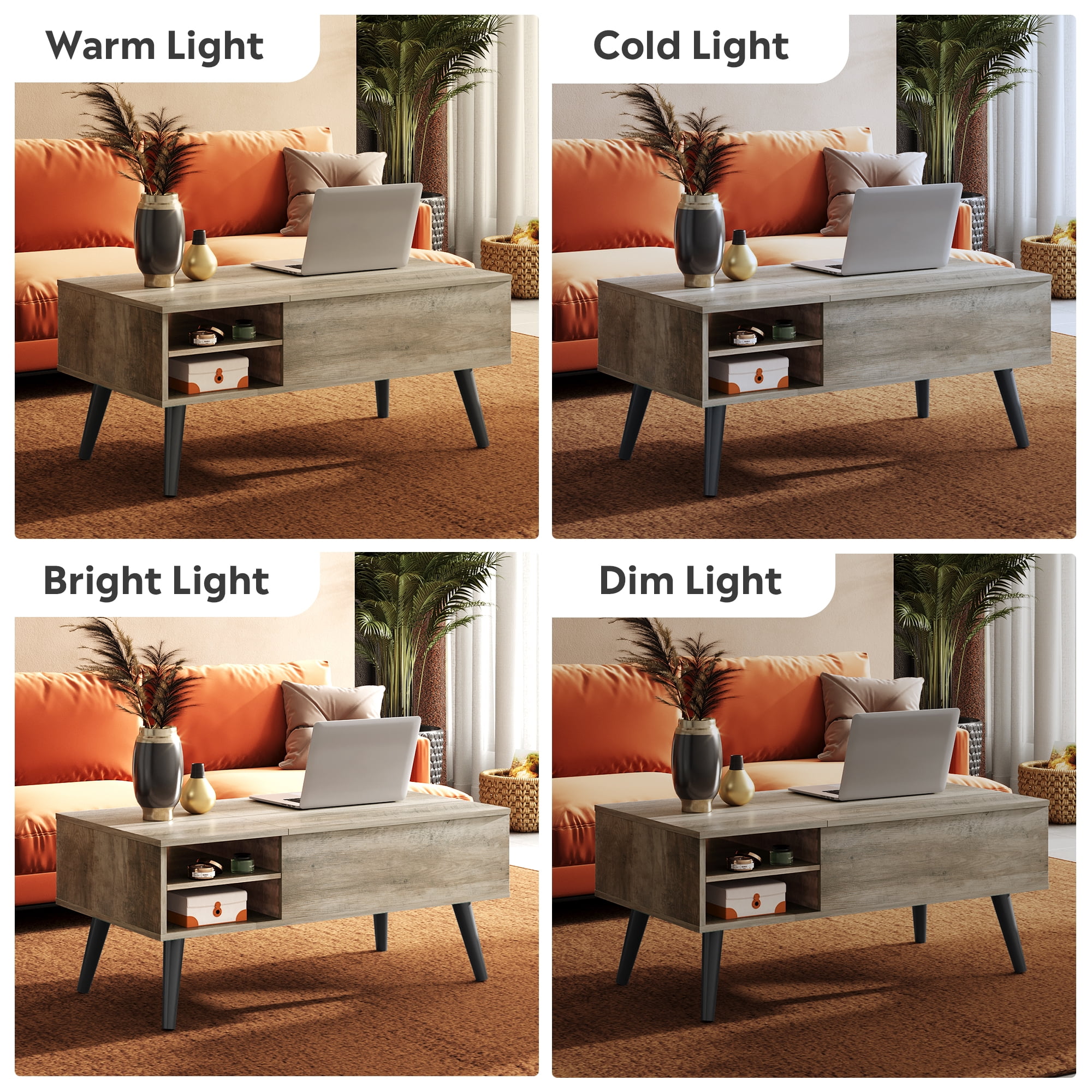 GALAXHERO Coffee Table with Removable Storage Shelves Lift Top Small Coffee Table for Living Room Greige
