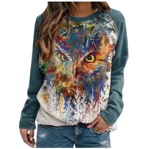 Moda mujer imprimir manga larga casual cuello redondo camisa tops sudadera Fridja fjkfkj2773