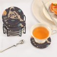 thumbnail image 3 of Yayeee 6 PCS Drink Coasters with Holder Set Woven Absorbent Round Tabletop Hot Pad, Pink Record, 3 of 7