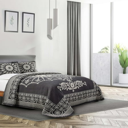 Superior 2-Pieces High-Durability Reversible Cotton Blend Bedspread Set, Twin, Charcoal