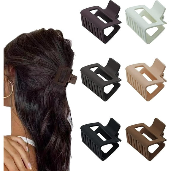 6 PCS Small Claw Clips, 2" Square Matte Hair Claw Clips for Thin/Medium Thick Hair, Strong Hold Hair Clips Nonslip Rectangle Hair Claws for Women Girls