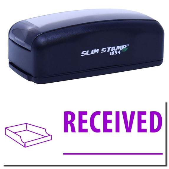 Large Pre-Inked Received with Box Stamp, Slim 1854, Ultra Slim Design, Impression Size 1-13/16" by 2-1/2", Up to 25,000 Impressions - Purple Ink