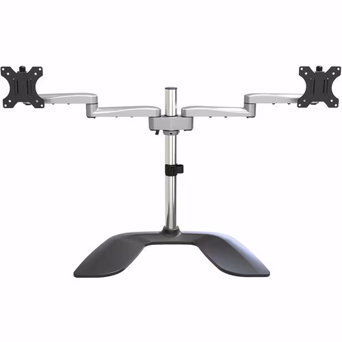 StarTech Dual Monitor Stand, Ergonomic Desktop Monitor Stand for up to 32"(17.6lb/8kg) VESA Displays, Free-Standing Adjustable, Silver