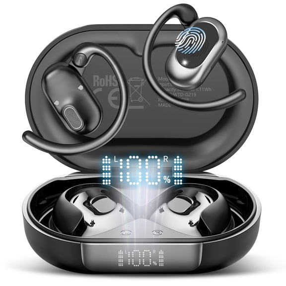 Open Ear Earbuds, Bluetooth 5.4 Headphones, Wireless Earbuds with Ear Hooks,70H HiFi Stereo Open Ear Headphones with Mic, IP7 Waterproof Lightweight Air Conduction Headphones for Workouts and Running