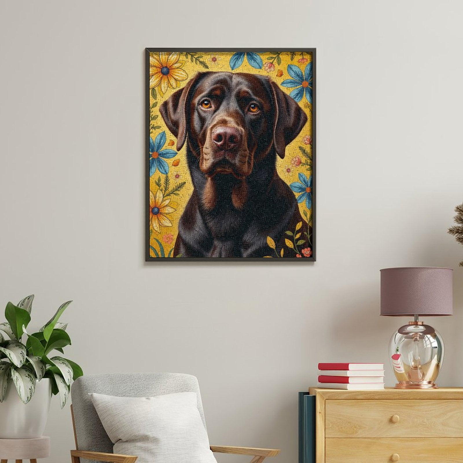 Paint By Numbers Kit for Adults Beginner - Dog Floral Portrait Art Yellow DIY Canvas Painting Kits for Adults, Frameless Paint By Number for Adults for Home Wall Decor 16x20 Inch