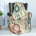 thumbnail image 4 of Antique Soft Flannel Fleece Blanket, Traditional Pocket Watches with Feather and Old Key Portable Time Flies Art Theme, Cozy Plush for Indoor and Outdoor Use, 60" x 80", Multicolor, by Ambesonne, 4 of 5