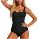 thumbnail image 1 of Conjunto de Bikini de Cintura Alta para Mujeres Traje de Baño Tankini de Correa de Color Sólido con Sujetadores Acolchados Extraíbles, Nylon + Spandex, Alto Corte Delgado, 1 of 6