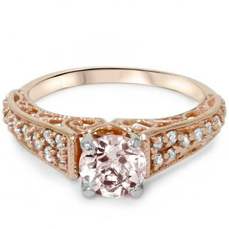 1ct Morganite  Diamond Vintage Engagement Ring 14K Rose Gold  Walmart.com