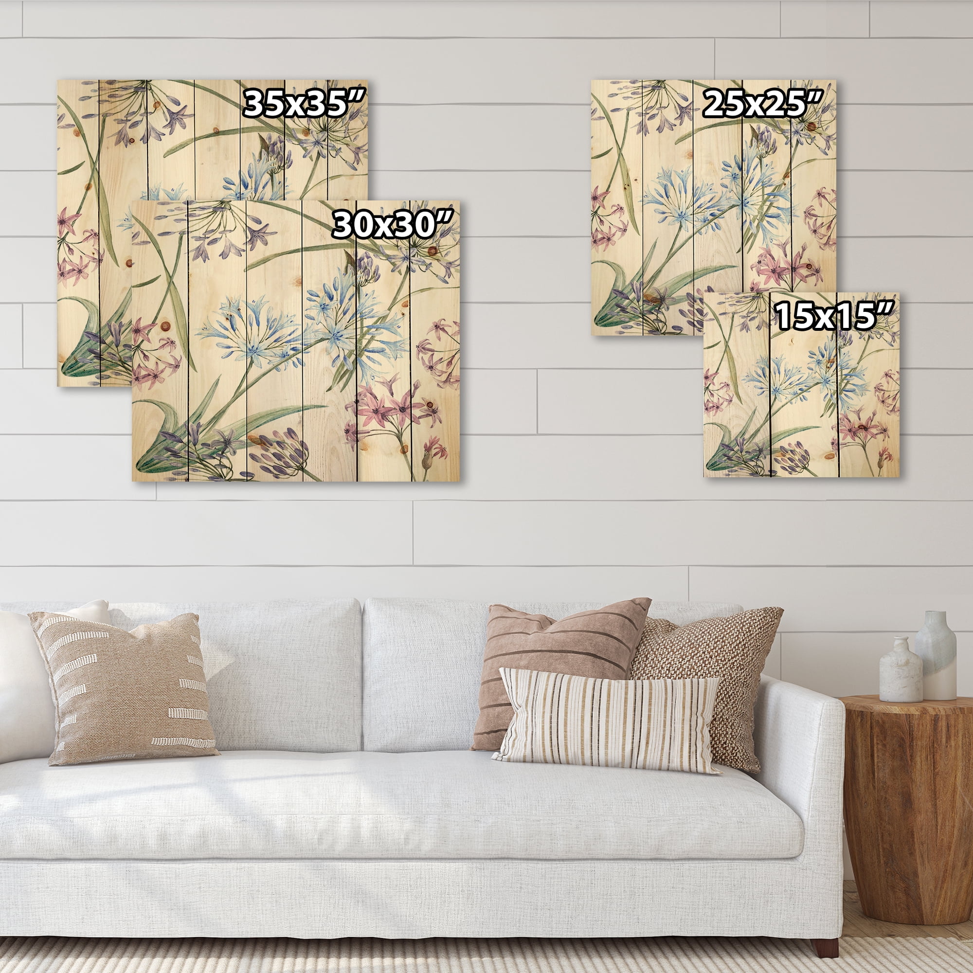 Designart 'Vibrant Summer Wildflowers On White II' Traditional Print on Natural Pine Wood