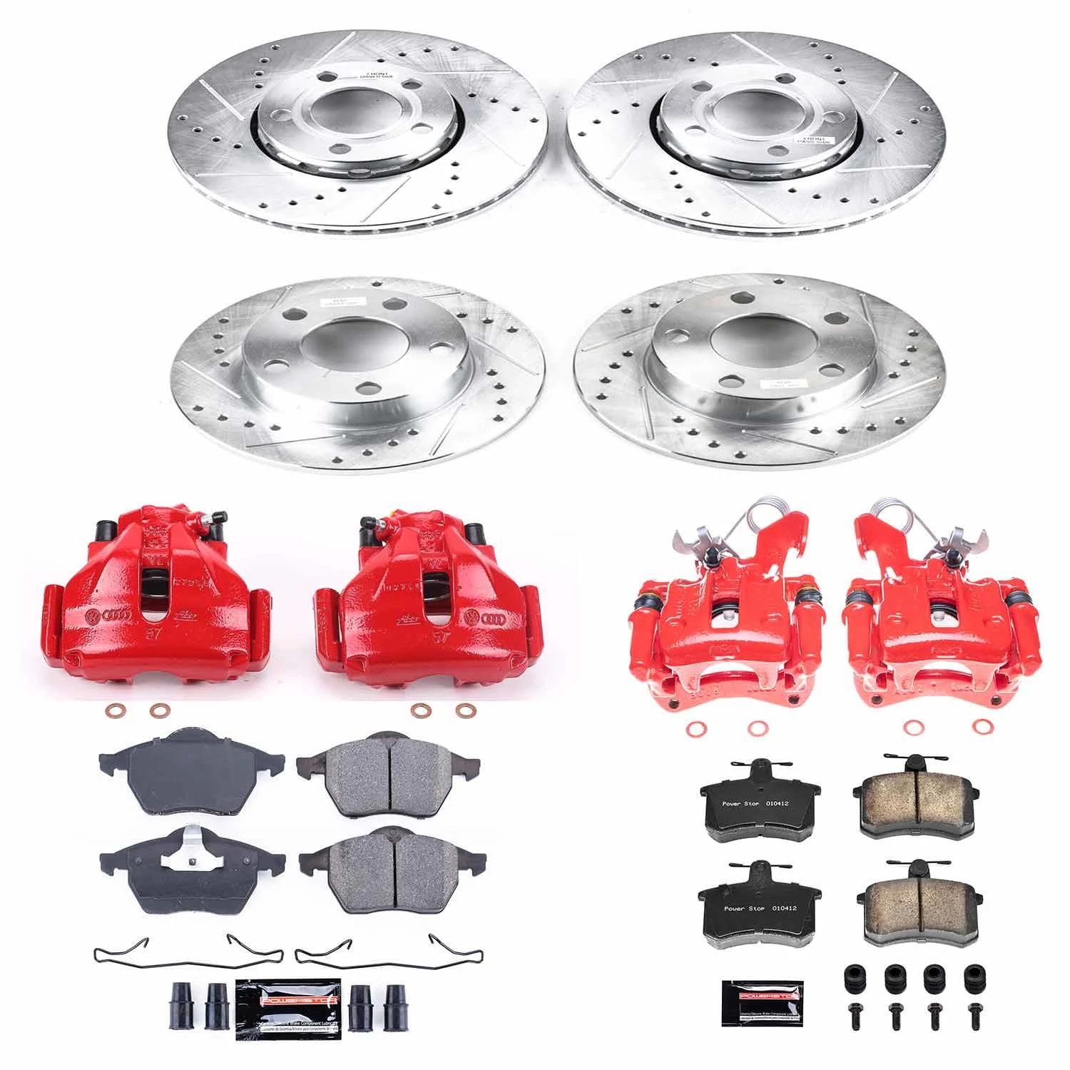 PowerStop Front and Rear Z23 Evolution Sport Brake Pad and Rotor Kit with Red Powder Coated Calipers Fits: AUDI Select Models KC2799