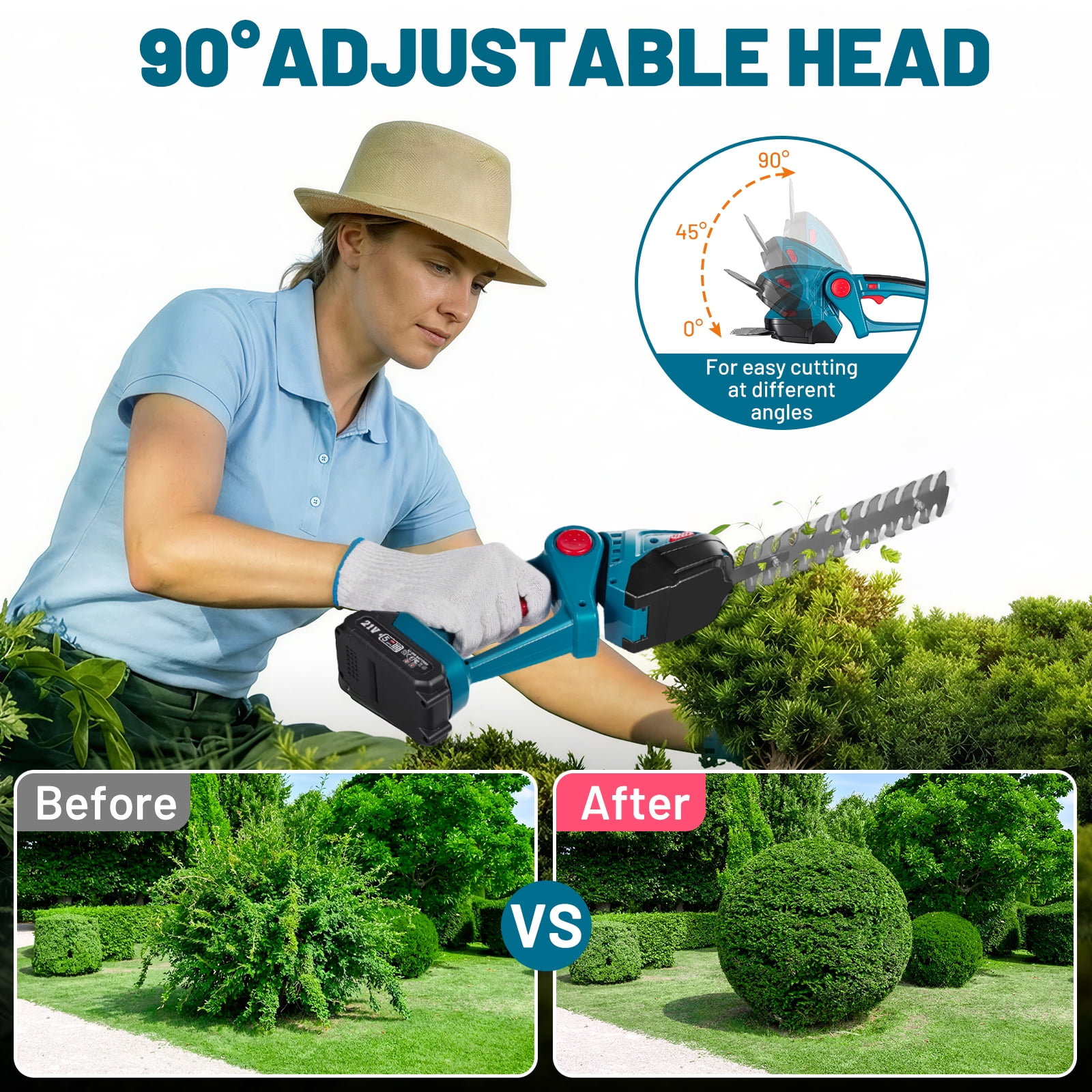 SPBTAR Cordless Hedge Trimmer, 2 in 1 Cordless Grass Shear & Shrubbery Trimmer, Lightweight Garden Tools with 2 Rechargeable Batteries & Charger for Hedge Cutting, Garden, Yards, Lawns