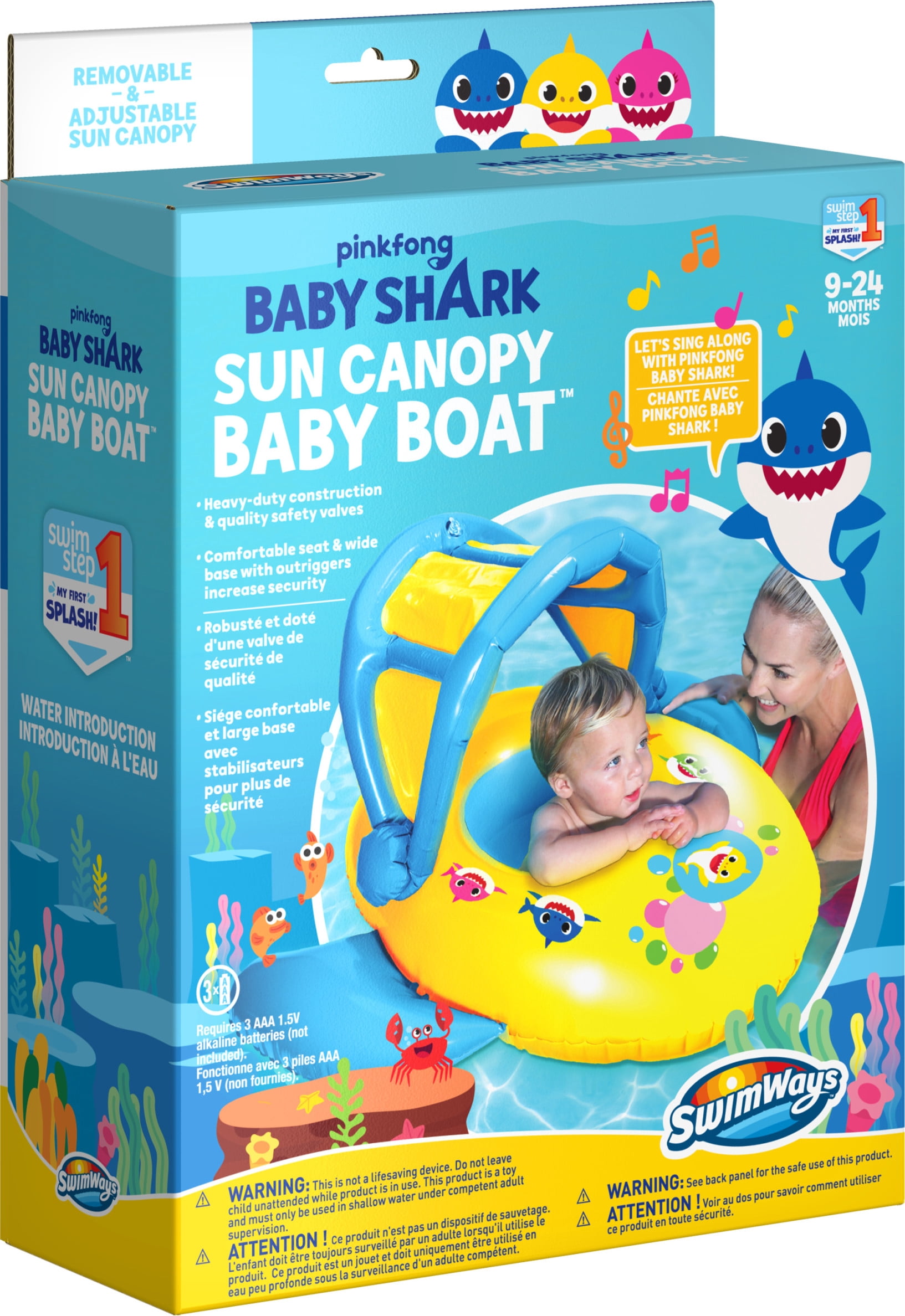 SwimWays Pinkfong Baby Shark Sun Canopy Baby Boat with Music