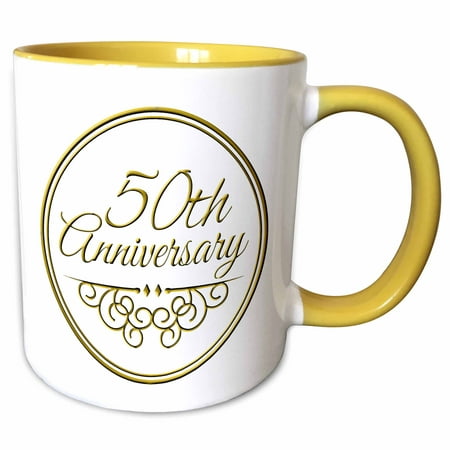 3dRose 50th Anniversary gift - gold text for celebrating wedding anniversaries - 50 years married together - Two Tone Yellow Mug,