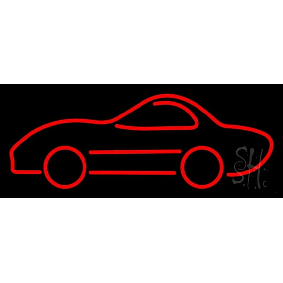 Red Car LED Neon Sign 13 x 32 - inches, Clear Edge Cut Acrylic Backing, with Dimmer - Bright and Premium built indoor LED Neon Sign for automotive store, and mall.