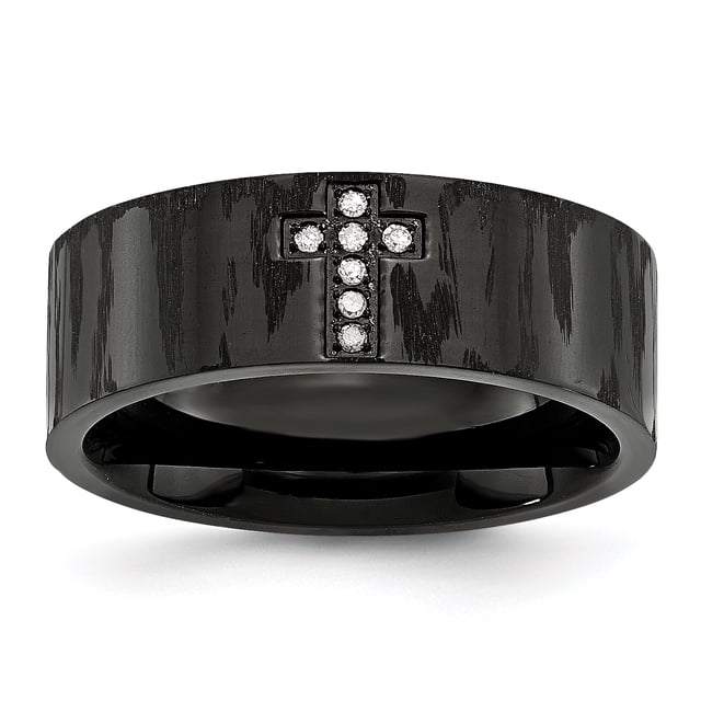 Stainless Steel Polished and Matte 0.05ct. tw. Diamond Cross Ring 12 Size