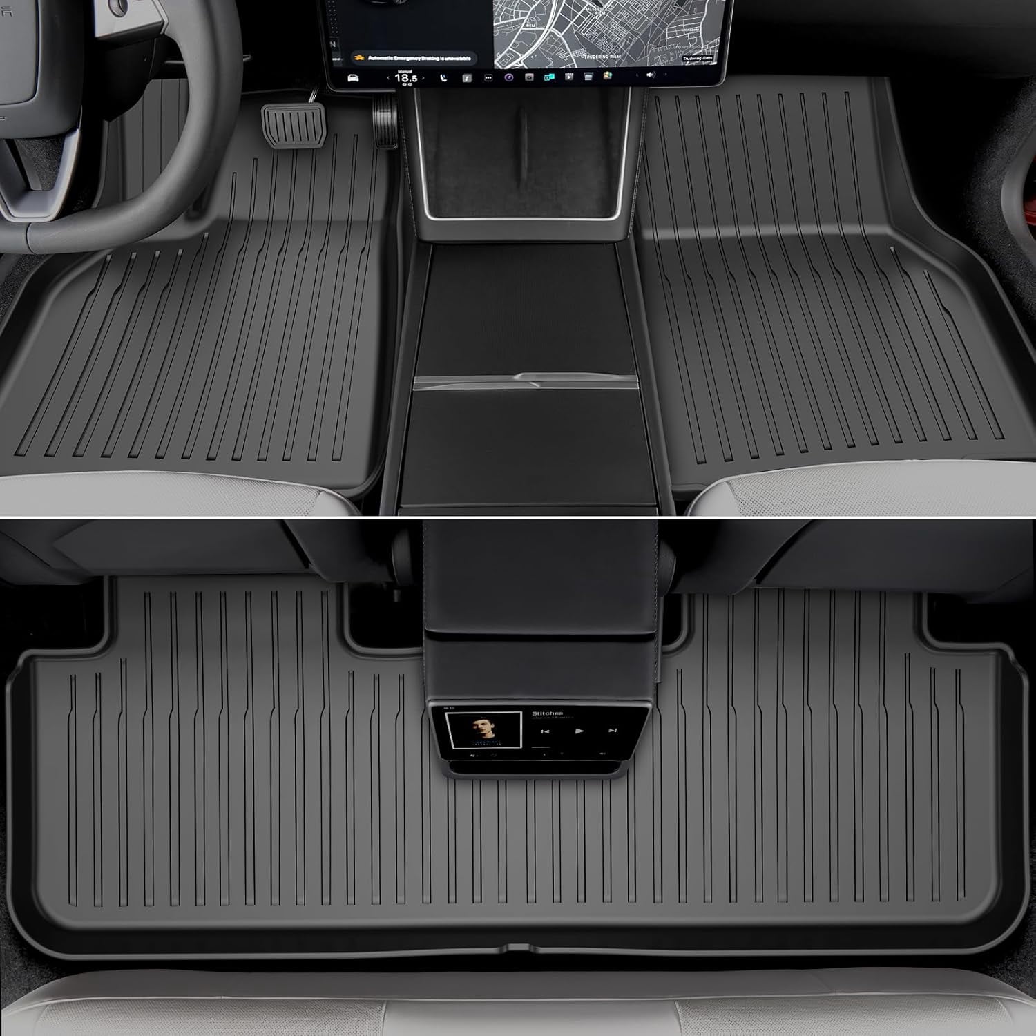 RONGTUO 6-Piece All-Weather TPE Floor Mats & Cargo Liner Set for 2025-2026 Tesla Model Y (Juniper), Anti-Slip, Not for Standard Model Y, Black
