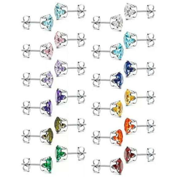 Fashion 925 Silver Stud Earring 12 Colors Cubic Zircon Wedding Jewelry A Pair