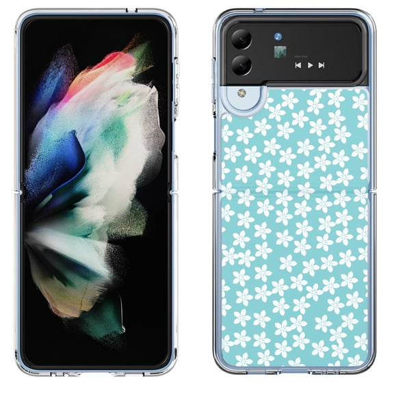 Shockproof Bumper Phone Case for Samsung Galaxy Z Flip 4 5G, by OneToughShield ® - Flower/Teal