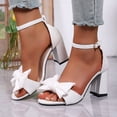 thumbnail image 2 of Dakaela Women's Open Toe Heels Sandals Bow Low Block Chunky Heel Party Dress Wedding Bride Pumps Shoes with Ankle Strap Size 6-9 White, 2 of 9