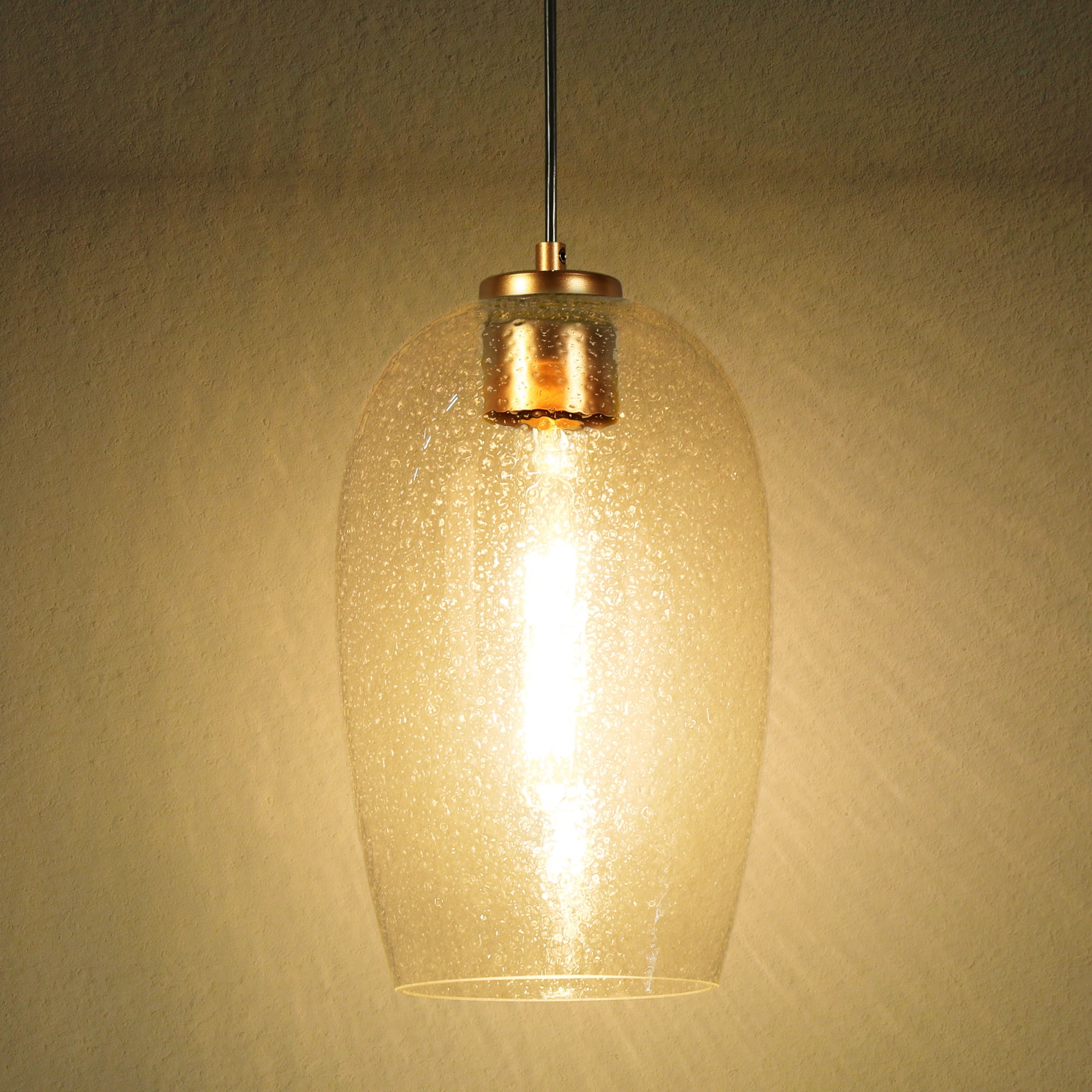LNC Matte Gold and Bubble Glass Modern Seeded Glass Cylinder Mini Pendant Light