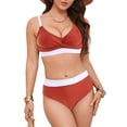 thumbnail image 3 of Gubotare Women's High Cut Bikini Set 2 Piece Sporty Swimsuit Color Block Bathing Suit with Trim S-XXL,Brick Red S, 3 of 9