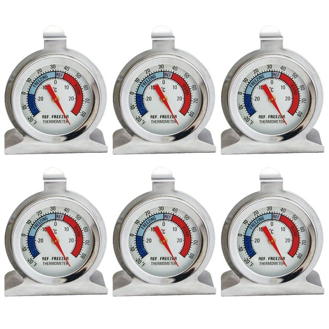 BRIGHTFUFU 6 piezas útiles de temperatura de acero inoxidable Termómetro de refrigerador duradero Termómetro de congelador aplicado para oficina en casa (plata)