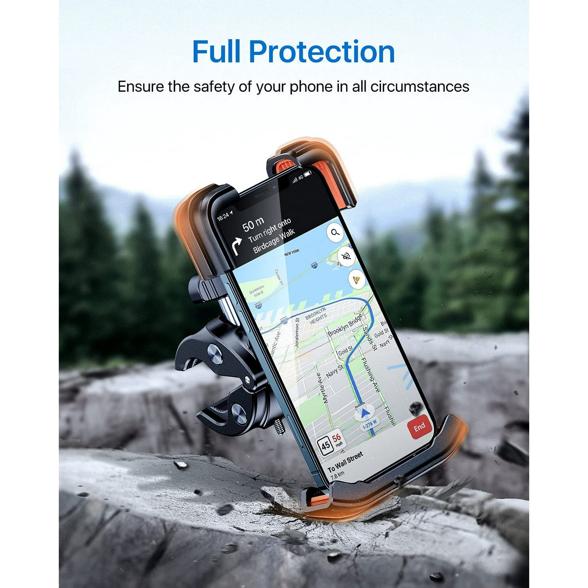 Andobil Bike Phone Mount Full Protection Super Stable Motorcycle Phone Mount Universal Handlebar Bicycle Cell Phone Holder Compatible with iPhone 12 12 Pro Max 11 X 8 Galaxy S21 Note20 and More Walmar...