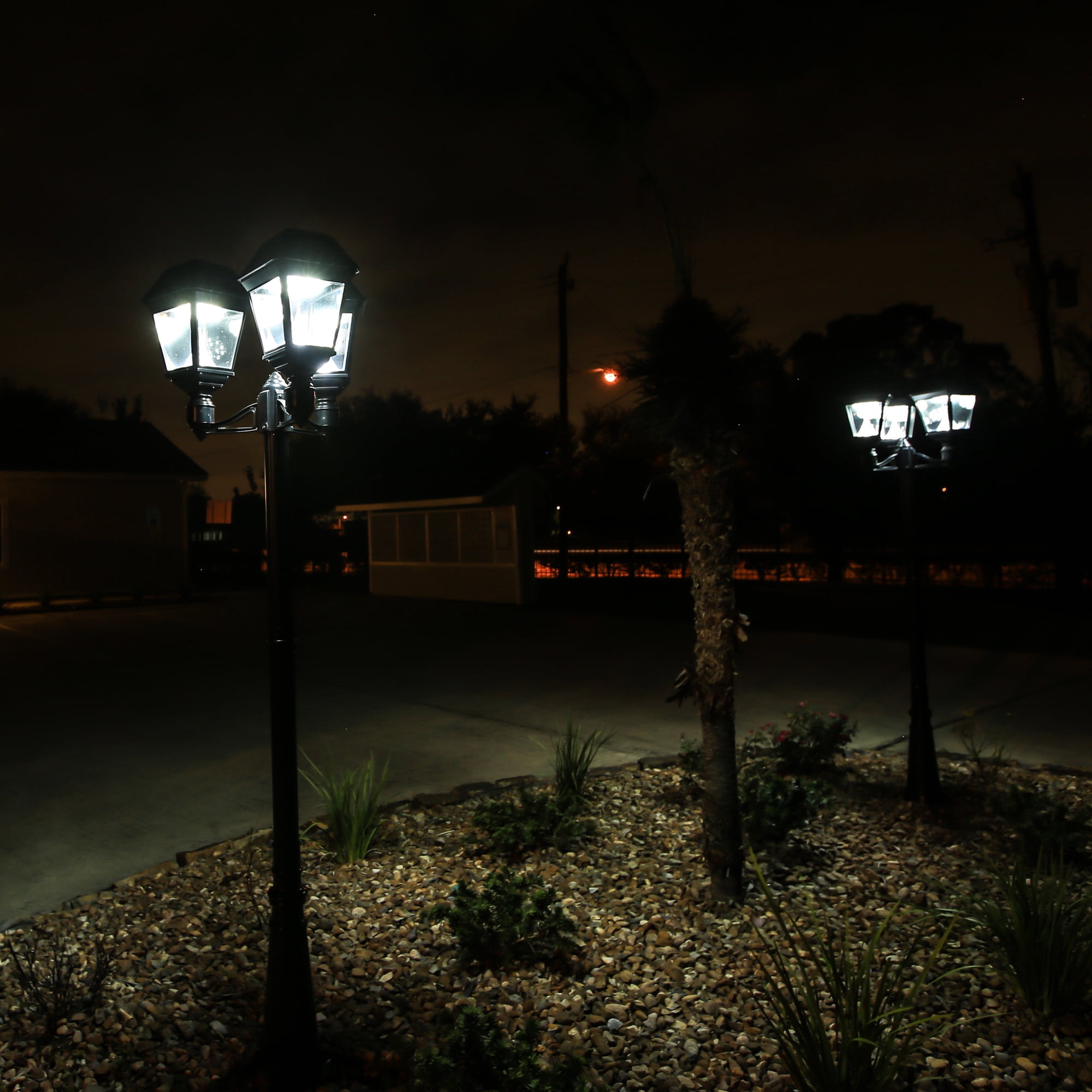 Gama Sonic Imperial III Solar Post Light, Black Cast Aluminum and Beveled Lens, Outdoor Triple Lamp with Extended Duration, Dual Color Temperature and 3" Fitter Black Finish, 97KF30