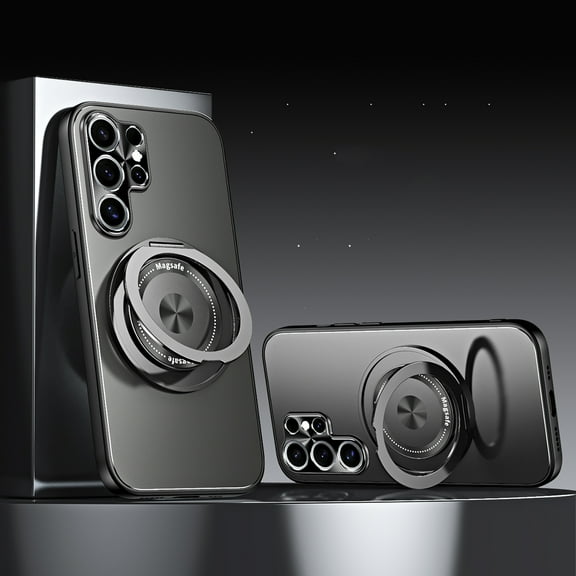 for Magnetic Samsung Galaxy S25 Ultra Case, Phone Case [Compatible with MagSafe] Rotatable Ring Holder Kickstand Design Shockproof Anti-fall Women Men Girls Boys Protective Phone Cover,Gray