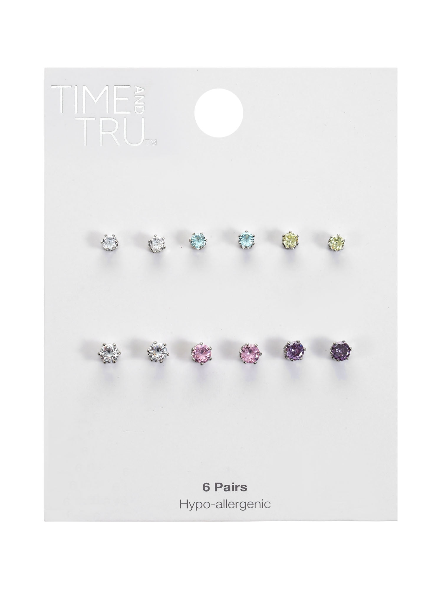 Time and Tru Women's Multi-Color Stud Earrings 6-Pack with Sparkly