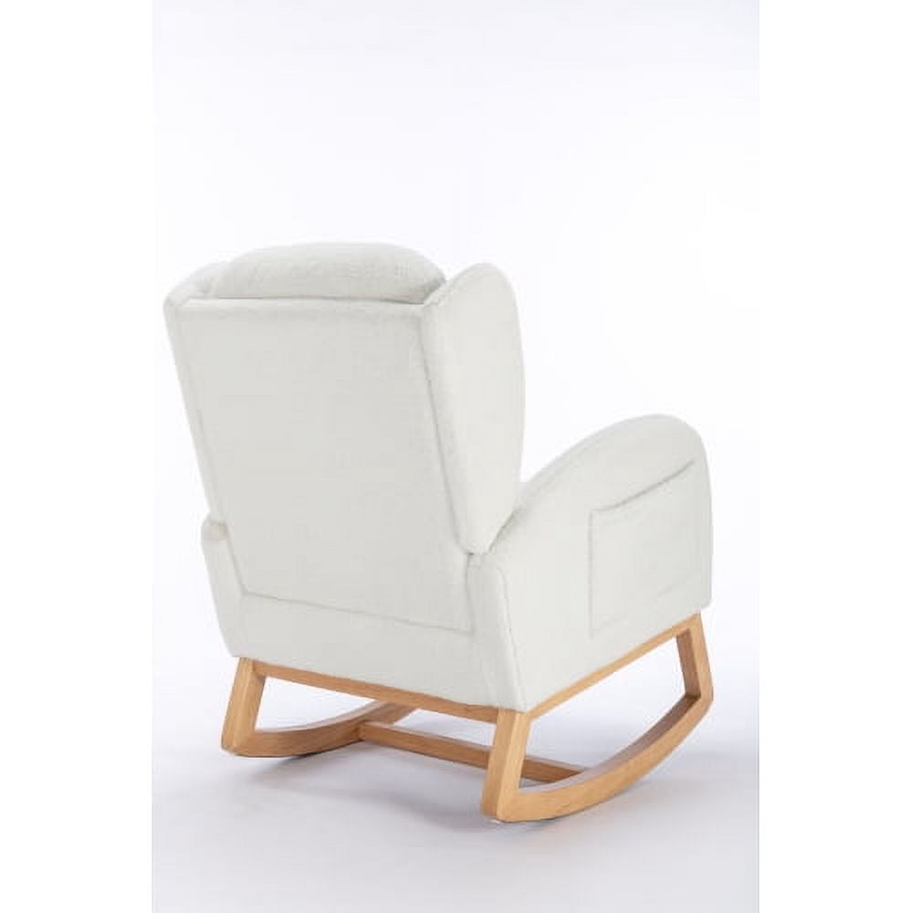 Rocking Chair Nursery,Teddy Fabric Uplostered Rocking Glider Chair with Side Pocket,Modern High Backrest Single Sofa for Living Room, Hotel, Bedroom, Baby Room,Ivory