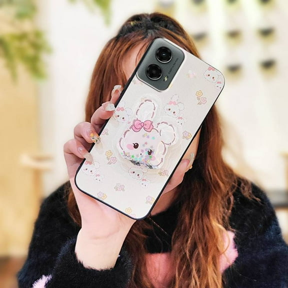 JNG-Phone Case For MOTO G 5G 2024, Rotatable stand Glisten Dirt-resistant Back Cover protective Kickstand Waterproof Skin feel silicone Glitter Phone lens protection Cute Anti-knock TPU