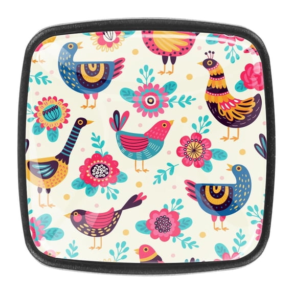 4 Pcs Square Cabinet Handle Cupboard Knob Drawer Pulls Handle Birds Flowers Drawer Knobs with Screws Furniture Decoration