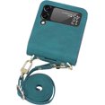 thumbnail image 4 of Wallet Case for Samsung Galaxy Z Flip 3, Pretty Card Package Cover Luxury PU Leather + Hard PC Bumper Ultra-Thin Protector with Long Shoulder Strap for Galaxy Z Flip 3 5G 2021 (B Green), 4 of 15