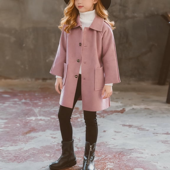 YUSIM Girls Trench Coats with Pockets- Mid Length Single Breasted Lapel Kids Dress Coat Outwear Pink Size 5-12 Years