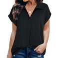 thumbnail image 3 of Women's Short Sleeve Chiffon Blouses for Office Work Business Attire Collared Shirts, 3 of 7