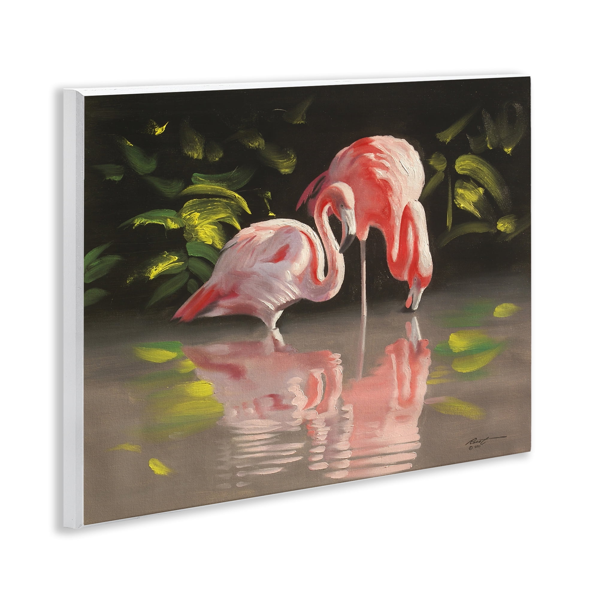 Stupell Industries Flamingos with Pond Reflection Animals & Insects Painting Unframed Art Print Wall Art, 14 x 11