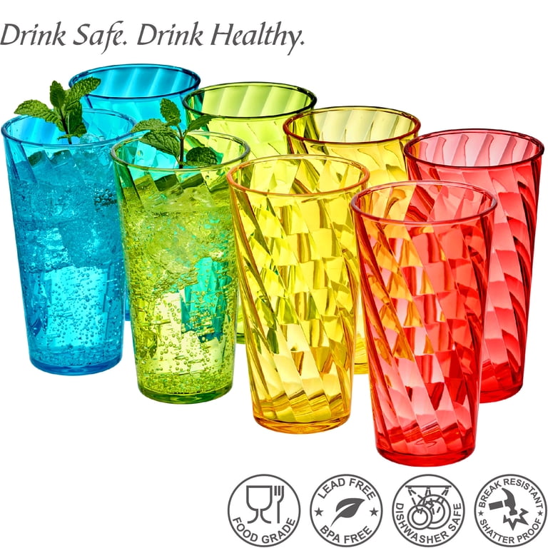 Amazing Abby - Glacier - 18-Ounce Plastic Tumblers (Set of 8), Plastic  Drinking Glasses, Mixed-Color Reusable Plastic Cups, Stackable, BPA-Free,  ...