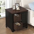 thumbnail image 2 of Black End Table with Storage Cabinet and Woven Baskets - Classic American Style, 2 of 10