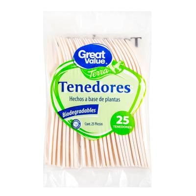 Tenedor desechable Great Value Terra jumbo 25 pzas