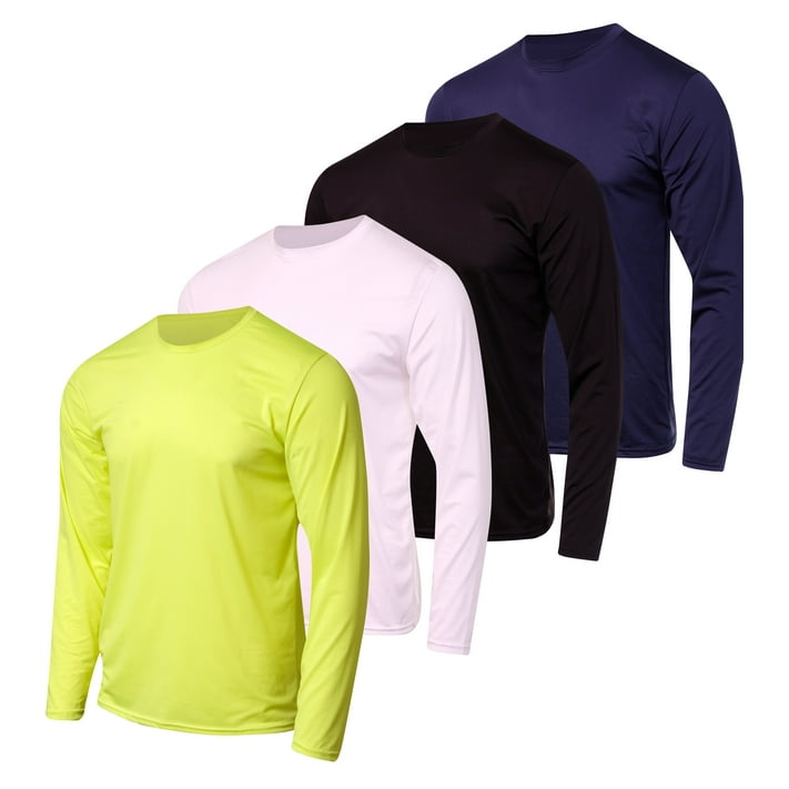 4 Pack: Men's Dry-Fit Moisture Wicking Performance Long Sleeve T-Shirt ...