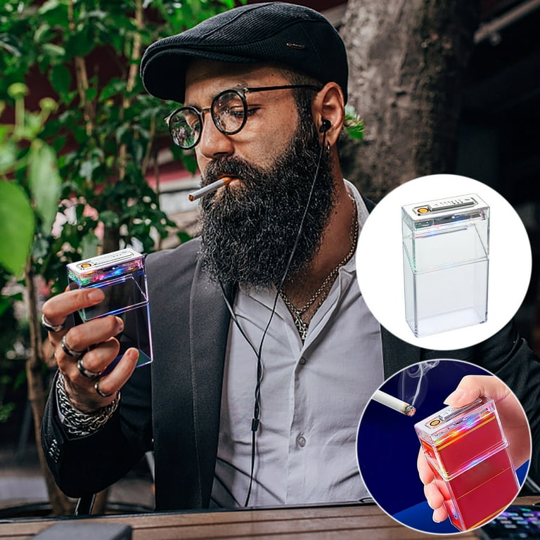 Clear Light Up Cigarette Case with Lighter,USB Lighters 2 in 1 Clear  Removable,Portable Cigarette CaseWith Tungsten Filament Lighter USB  Charging, Best Birthday Christmas Gifts for Women Men