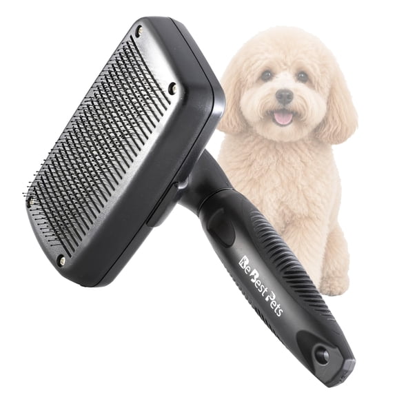 Be Best Pets Slicker Brush for Dogs & Cats - Self Cleaning Dog Brush for Shedding & Grooming - Gentle Bristles Pet Hair Remover Detangling Brush for Undercoat, Tangles & Loose Fur Removal