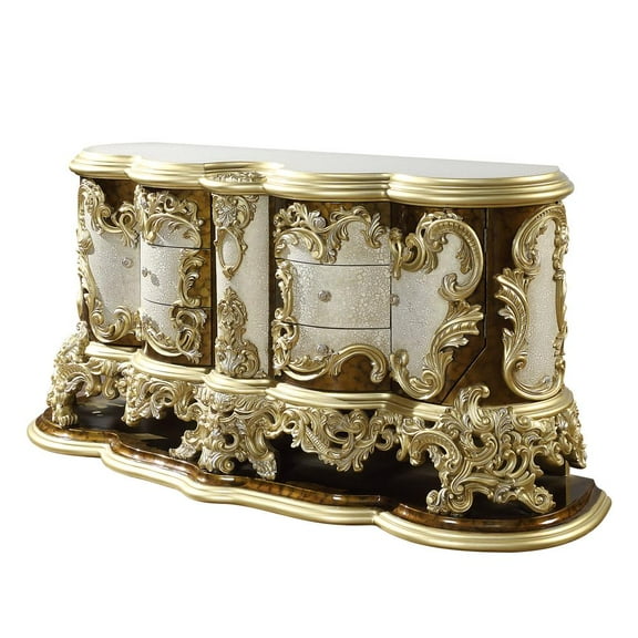 ACME Desiderius Wood 6-Drawers Dresser in Antique Gold and Hand Paint Brown
