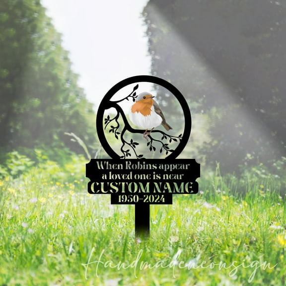 Handmadetneonsign Robins Memorial Metal With Stake, Bird Metal Yard Stake, Robins Bird Garden Stake 65587