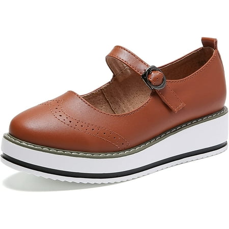 

Women s Platform Ankle Strap Round Toe Mary Janes Wedges Oxford Dress Shoes
