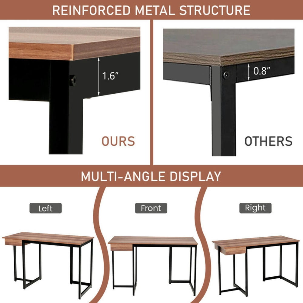 Demi Bonn 48" Computer Desk with Metal Frame and Adjustable Pads, Small Home Office Desk Study Writing Table, Walnut