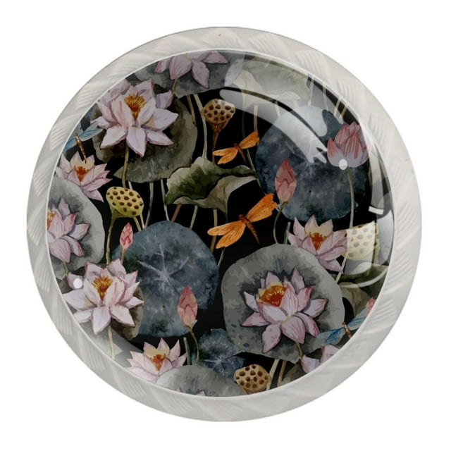 4 Pcs Lotus Knobs for Kitchen Cabinet Cupboard Dresser Bookcase Drawer Pulls Handles Round Home Decor