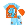 thumbnail image 1 of SYNPOS Kids Boys Dinosaur Shark Short Sleeve Rashguard Two Pieces Swimsuit Hat Set for 1-7T Swimwear, 1 of 5